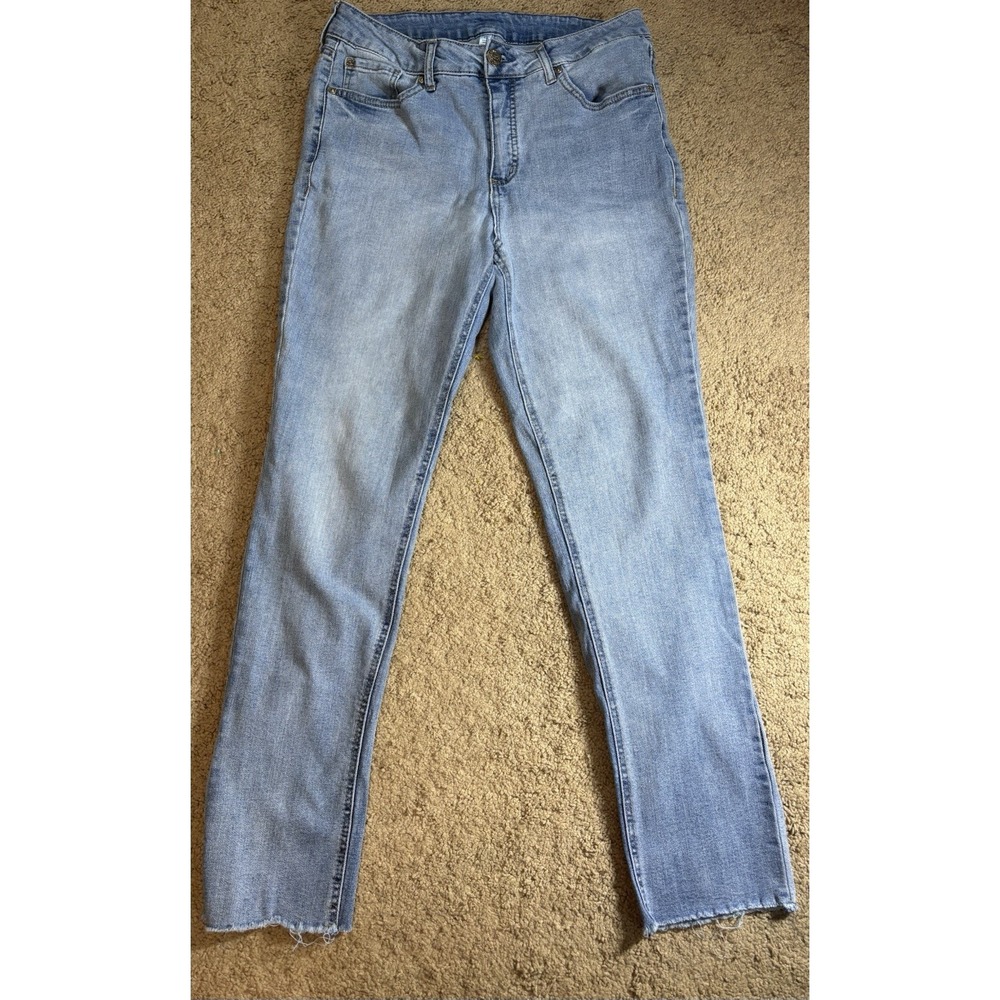 Seven7 Jean Women Size 12 Weekend Slim Fit Jean Raw Hem Skinny Light Blue Denim